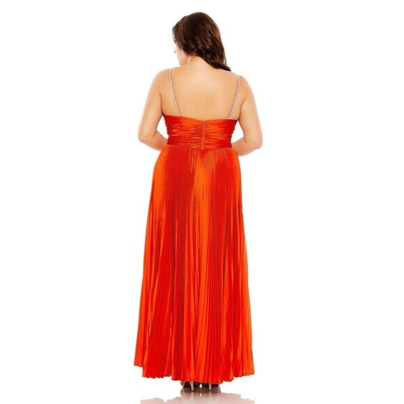 Mac Duggal Size 16 Red Orange 77008 Sweetheart Neck Rhinestone Strap Gown Dress - Picture 3 of 11